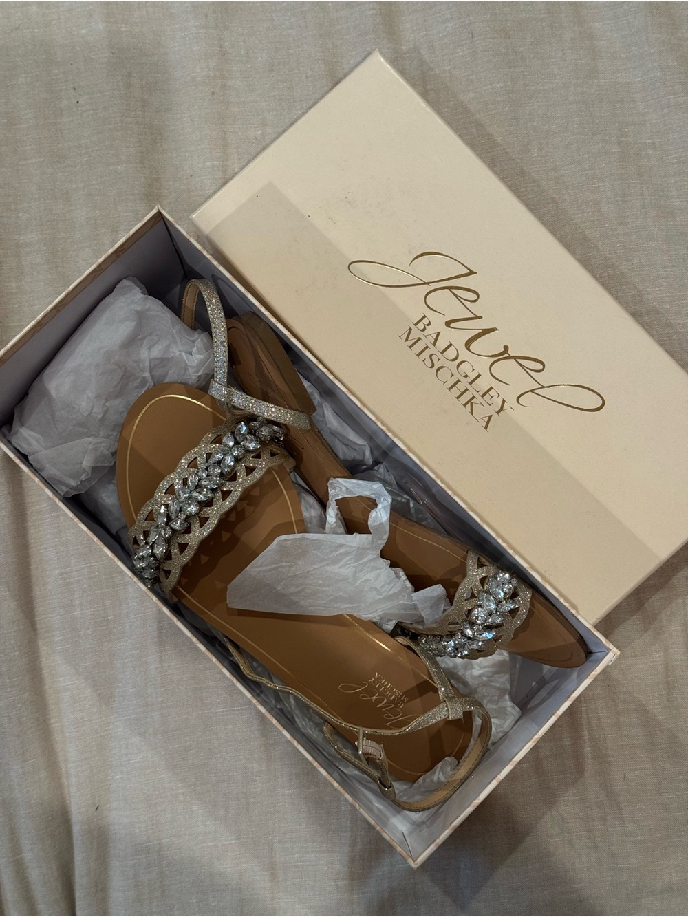 Jewel Badgley Mischka Gold Crystal-Strap Women's Sandals